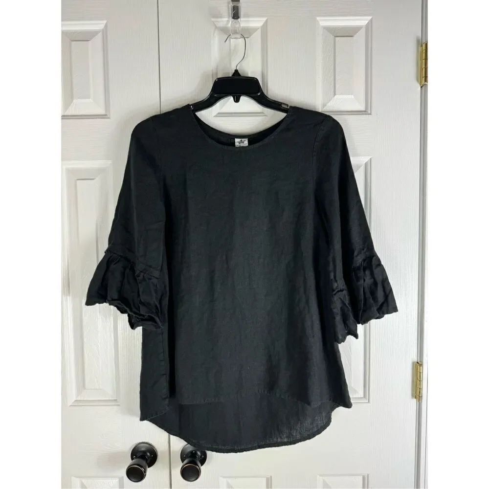 Crown Linen Designs Women’s Linen Black Blouse Size Small